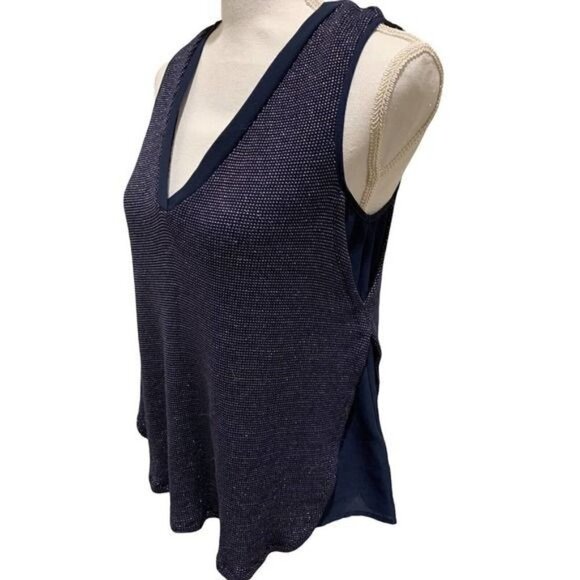 Anthropologie Deletta Women's Blouse Top Small Navy Sparkle Layered Sleeveless - Picture 7 of 13